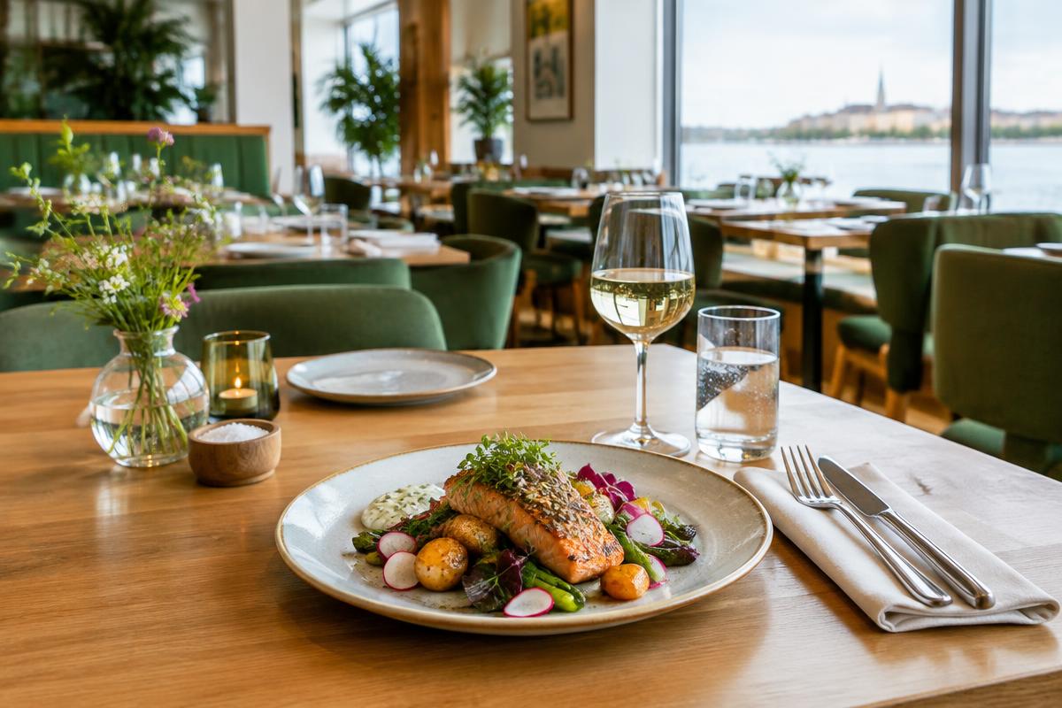 Lounasannos ravintolan ikkunapöydässä